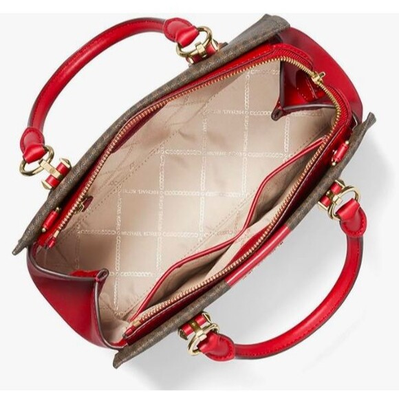 Michael Kors Marilyn Medium Satchel Crimson Red Handbag MK Logo Purse NWT - Picture 3 of 5